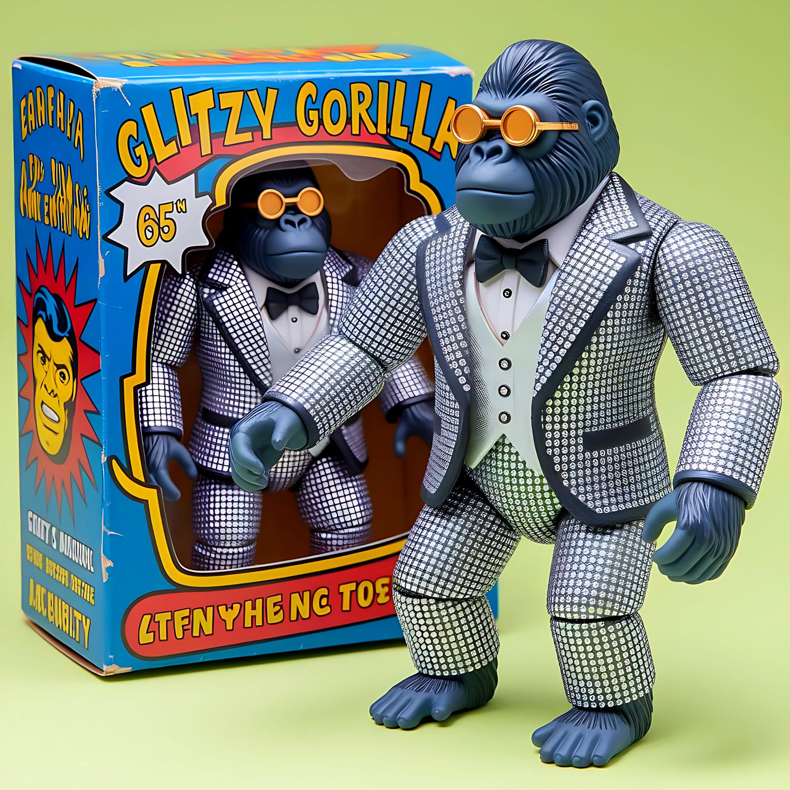 Vibrant Gorilla Action Figure in Diamond Suit, Vintage-Style...