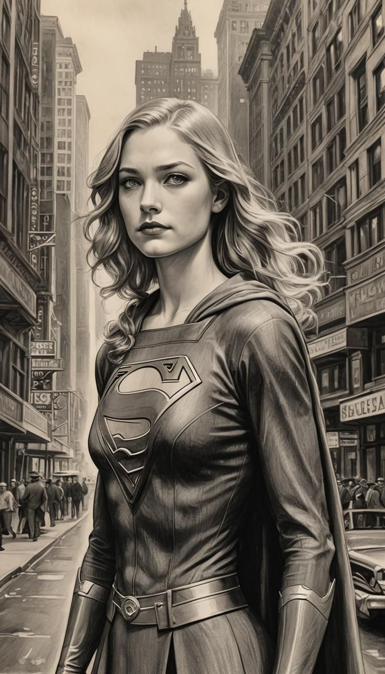 Supergirl in 1920s Chicago: Charcoal Drawing