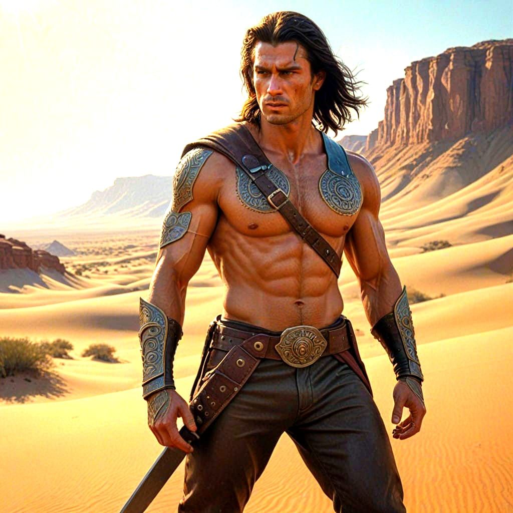 Majestic Desert Warrior in Dark Armor