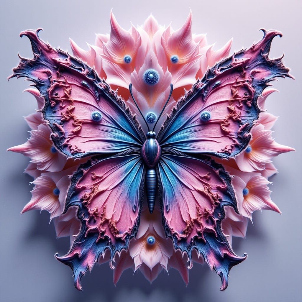 Pink and Blue Butterfly Dress in Hyperrealism