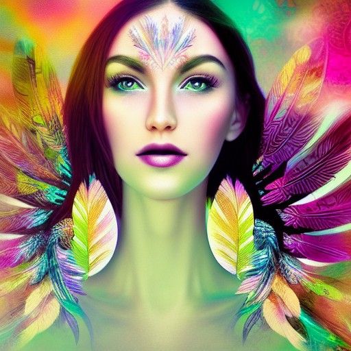 Ethereal Woman Portrait with Floral and Gear Elements