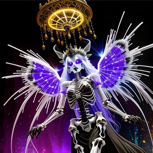 Luminescent Ghost with Skeleton Baby in Watercolor Art