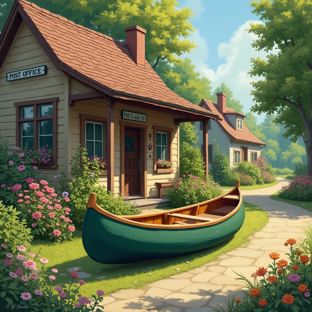 Cozy Canoe in Front of Whimsical Post Office
