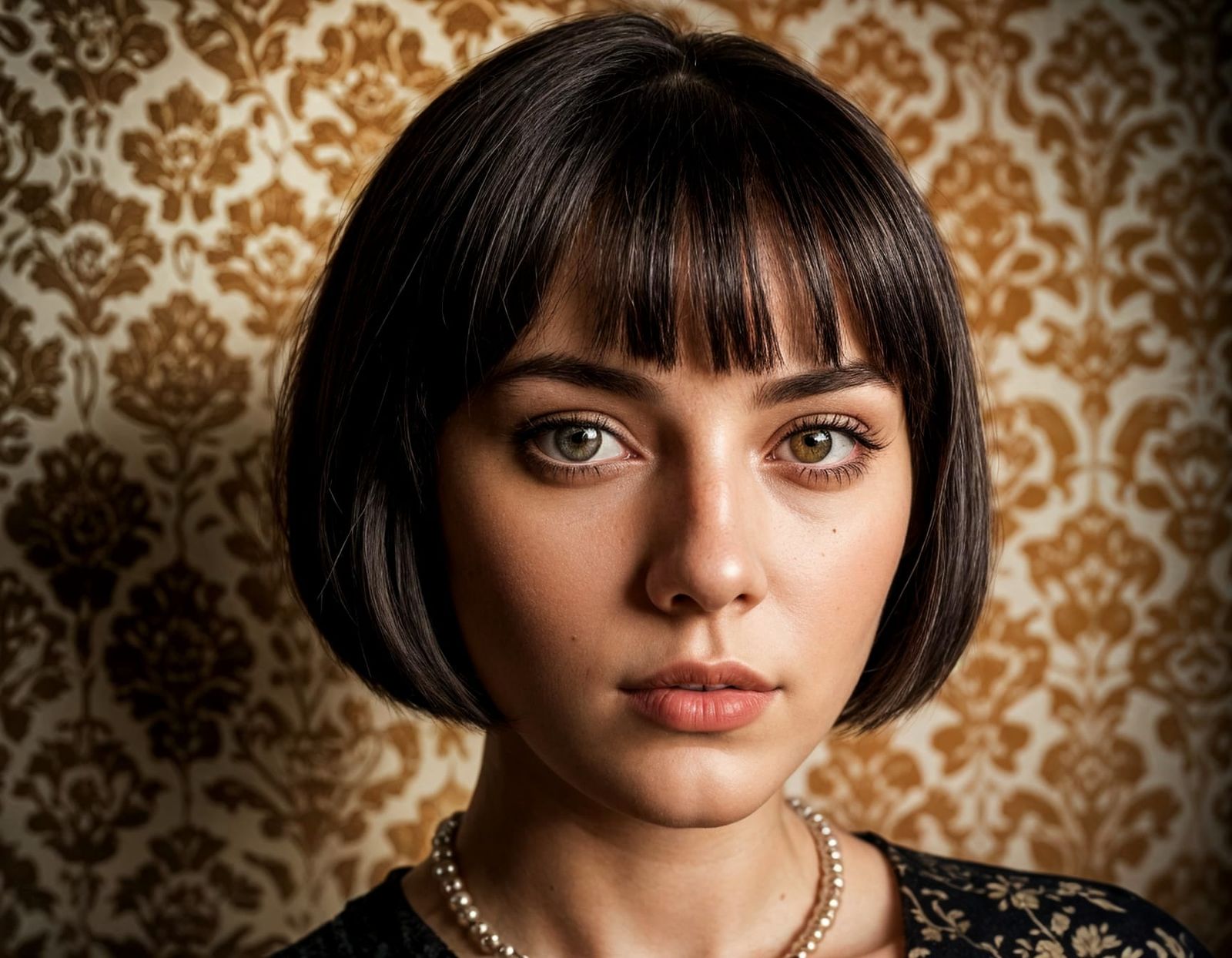High-Contrast Portrait of Woman with Bob Haircut