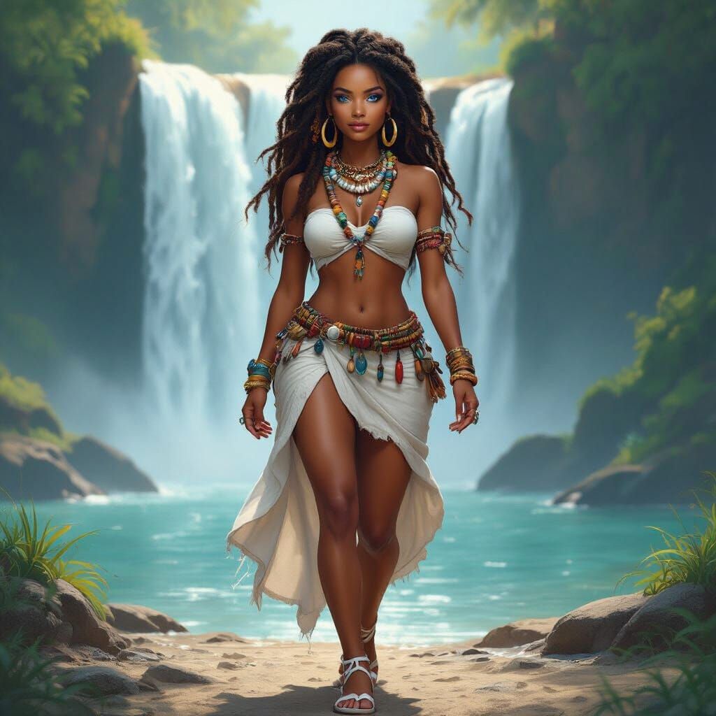 Majestic African Woman with Dreadlocks and Blue Eyes