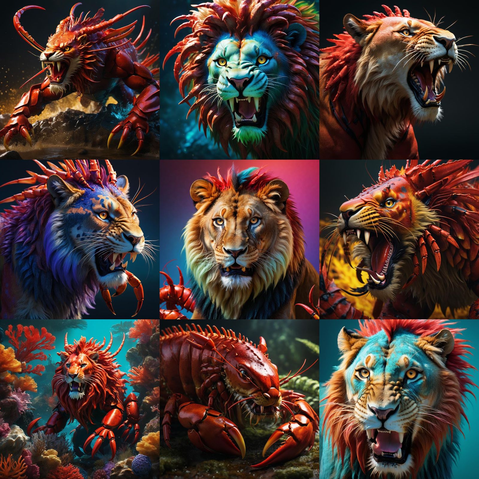Hyperrealistic Lion-Lobster Fusion Concept Art