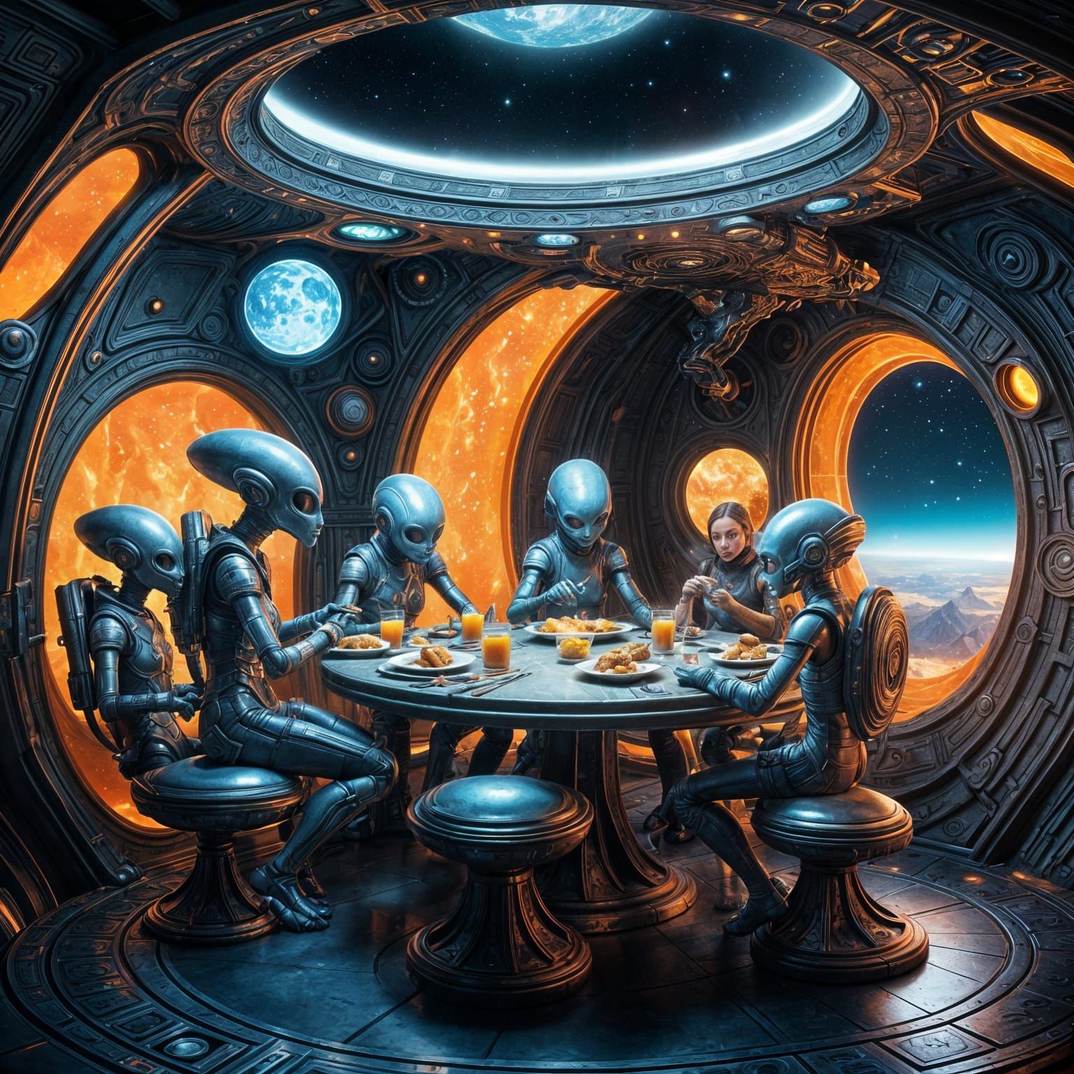 Space Aliens Breakfast: Detailed Matte Painting in 8K