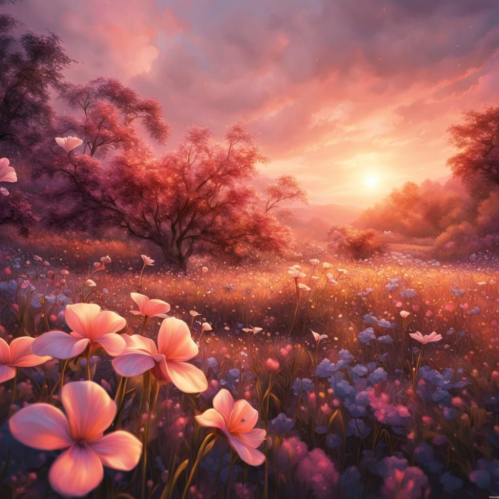 Surreal Pastel Blooms Bask in Warm Sunset Light