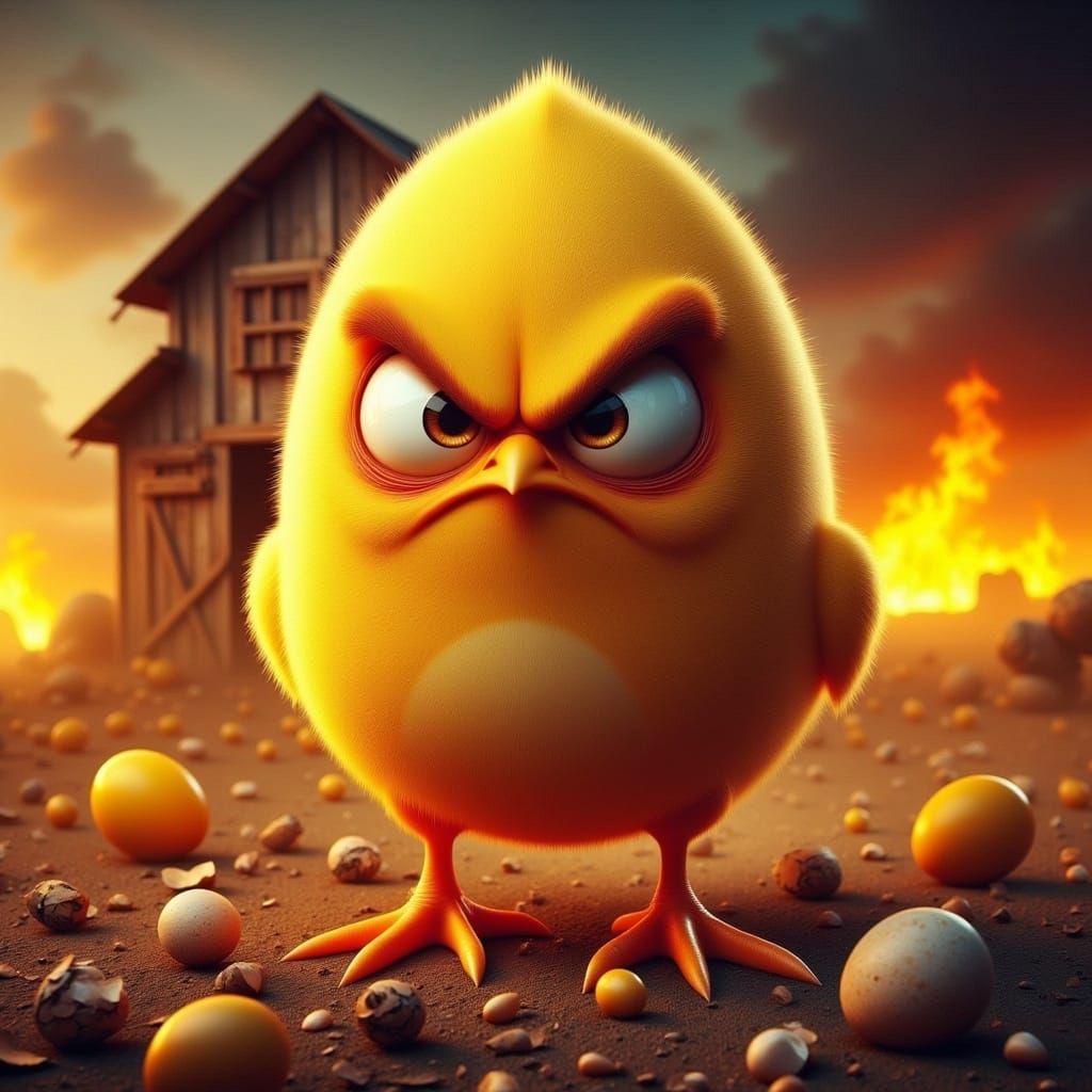 Grumpy Chick Watches Burning Barn