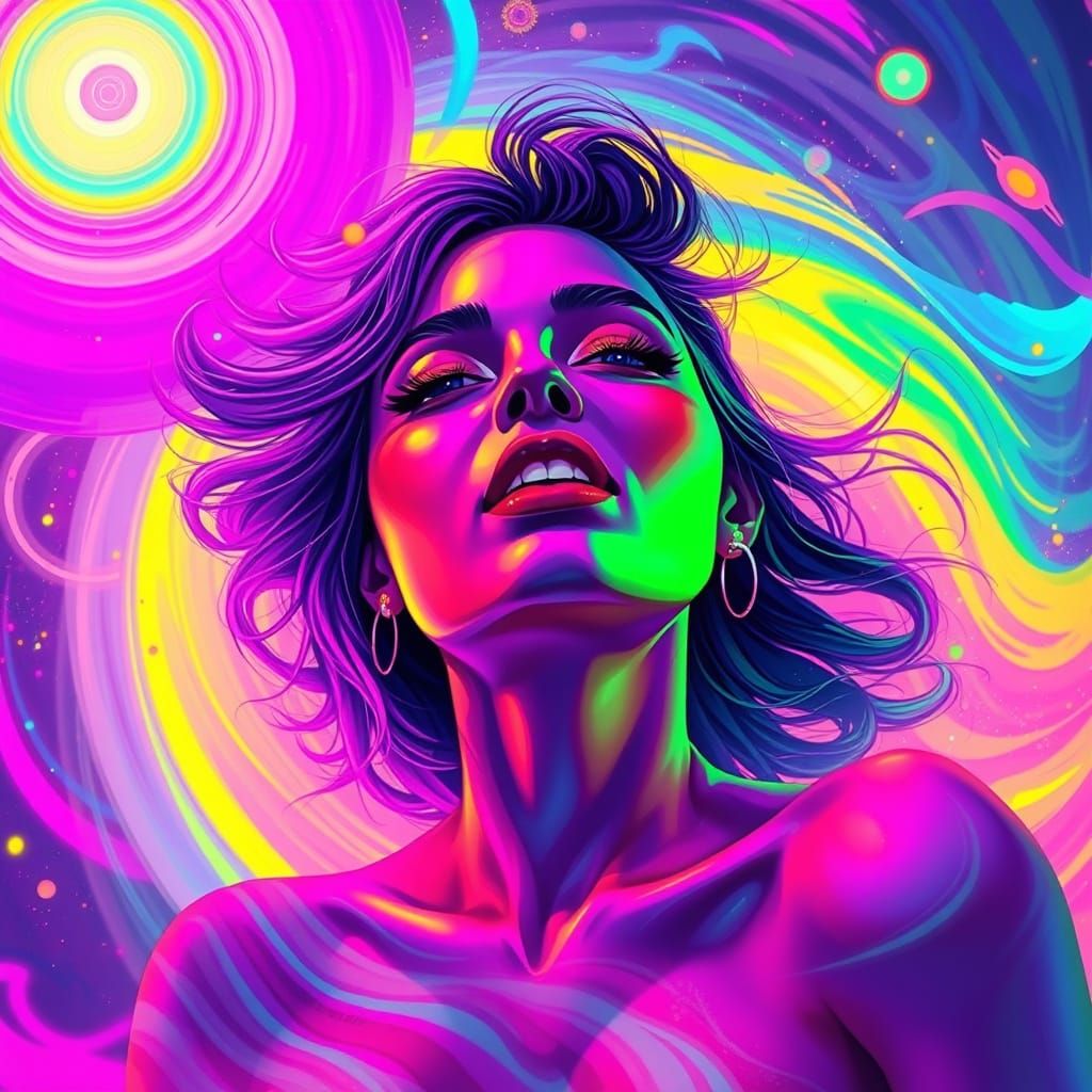 Ecstatic Woman in Swirling Colors, Dreamlike State