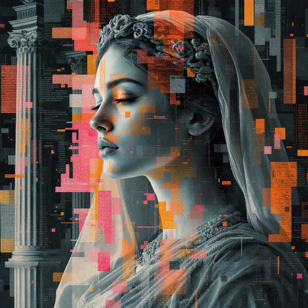 Digital Renaissance Goddess Exposed by Technological Decay