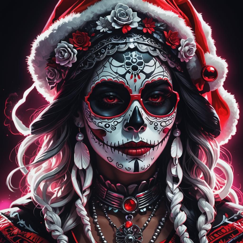 Synthwave Catrina Portrait in Cyberpunk Style