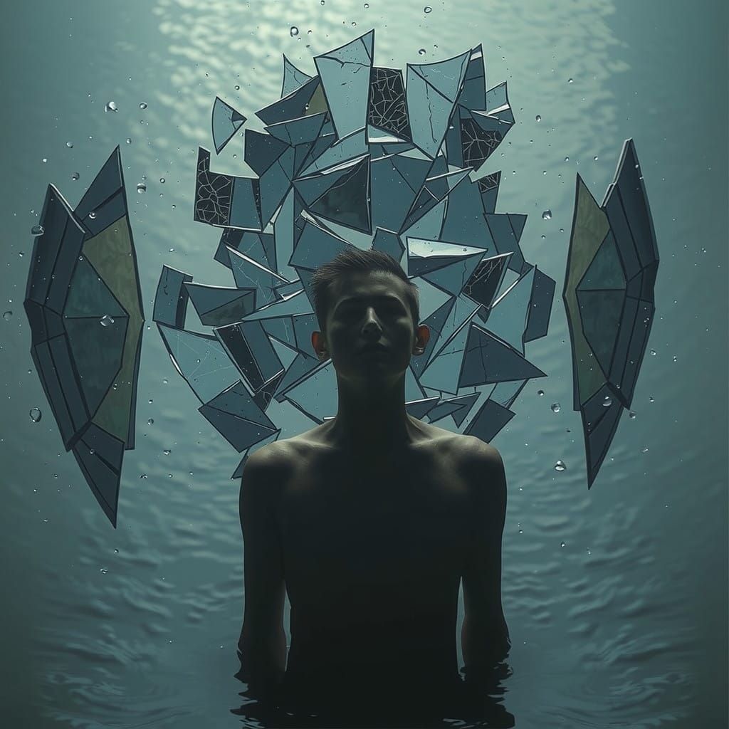 Contemplative Figure in Shimmering Water Landscape