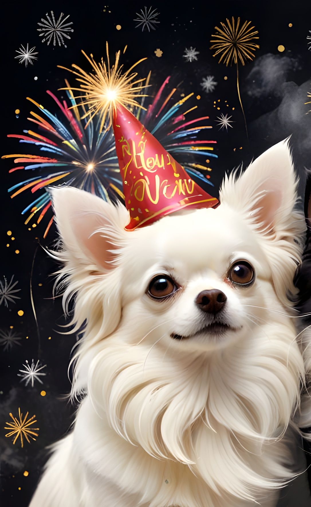 Joyful Canine Feline Duo Welcomes New Year in Festive Style