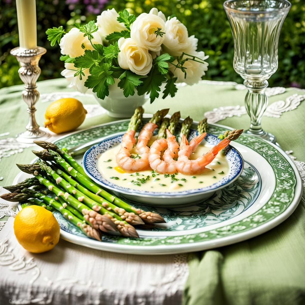 Elegant Asparagus Dish with Art Nouveau Elements