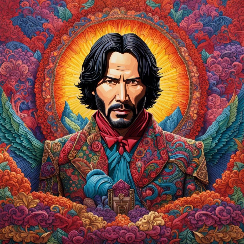 Psychedelic Papercraft Portrait of Keanu Reeves