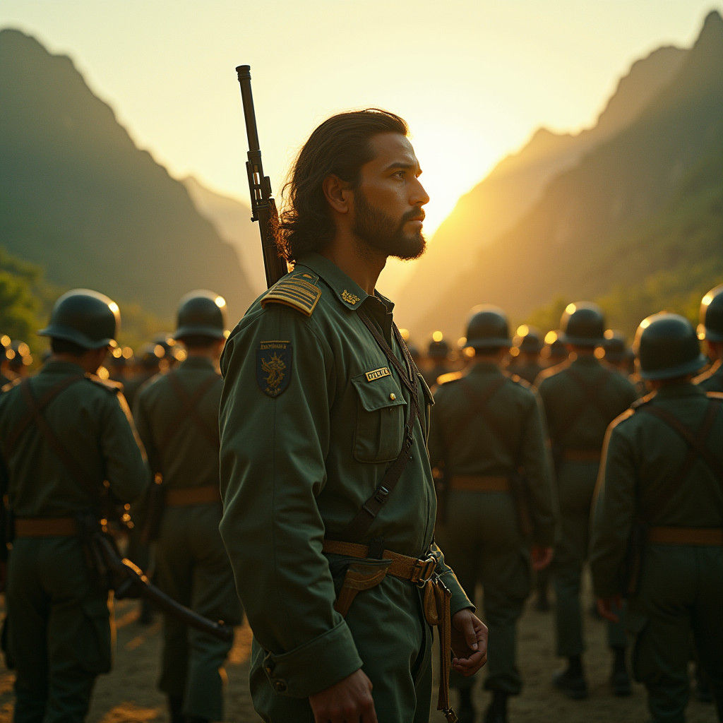 Jesus in Brazilian Army Uniform with Rifle