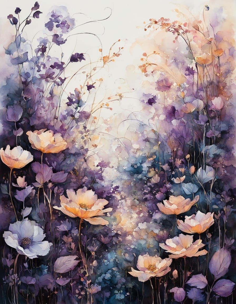 Dreamlike Garden Blooms in Fiery, Translucent Flowers