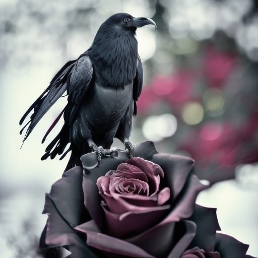 Black raven and Black roses