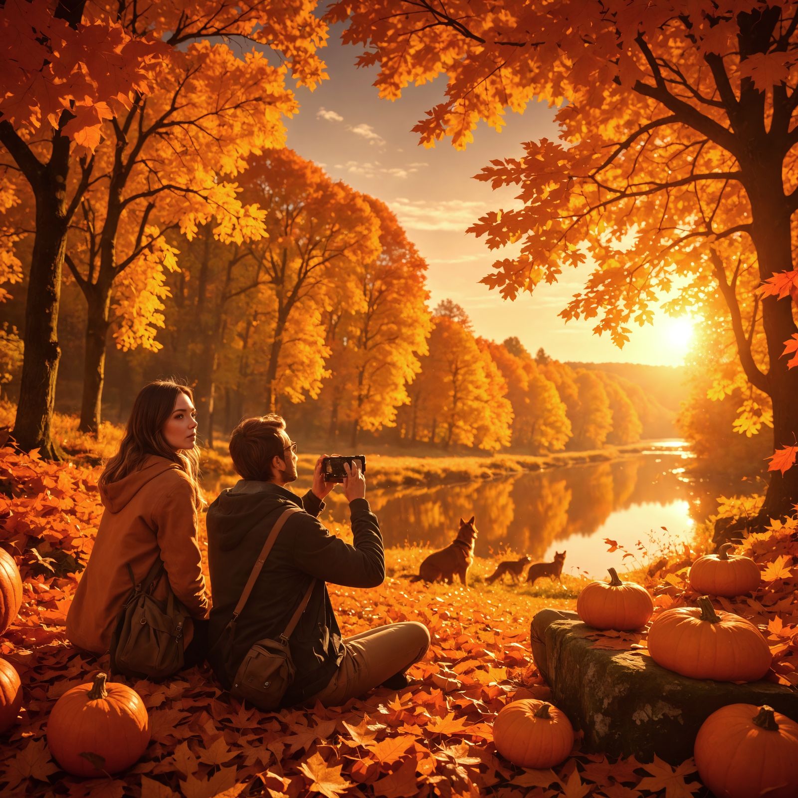 Enchanting Autumn Scene with Golden Light