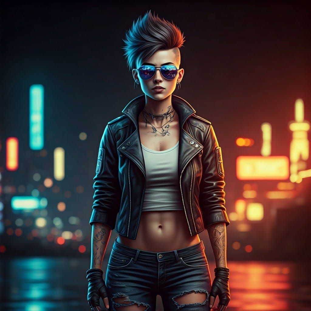 Cyberpunk Girl in Neon Cityscape