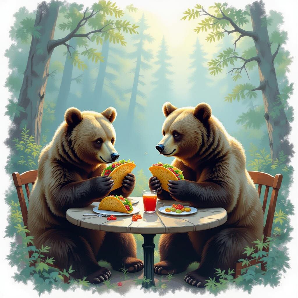 Bears Eating Tacos in Ethereal Fantasy Style