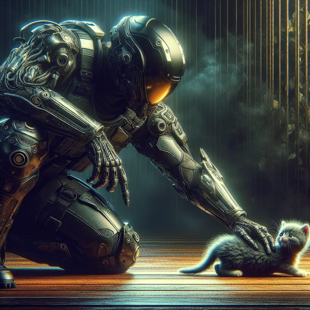 Robocop pets a kitten