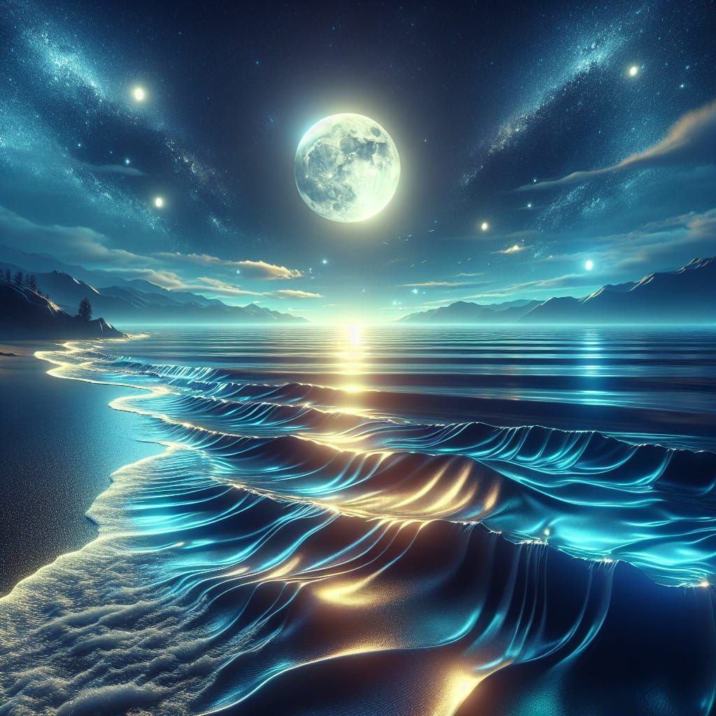 Moonlit Ocean Scene in Vaporwave Style
