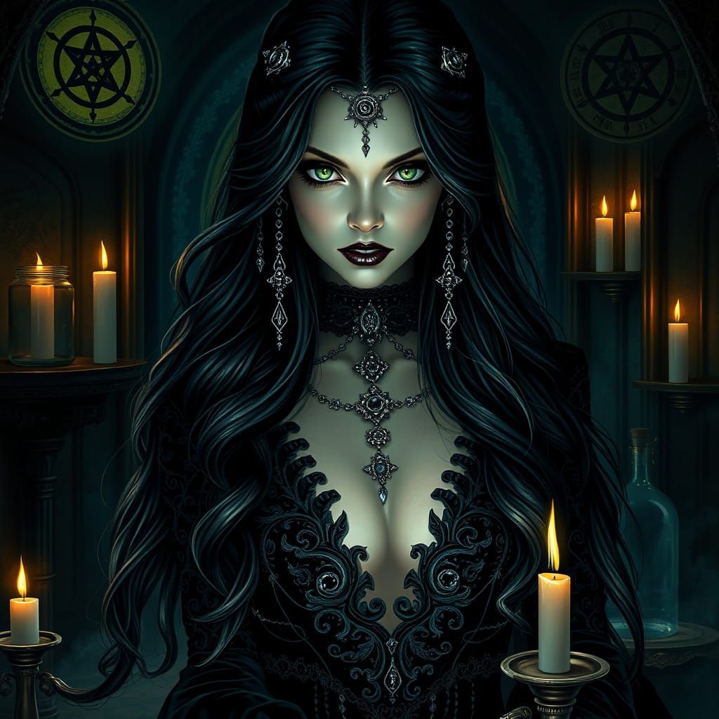 Gothic Enchantress Portrait in Surreal Style