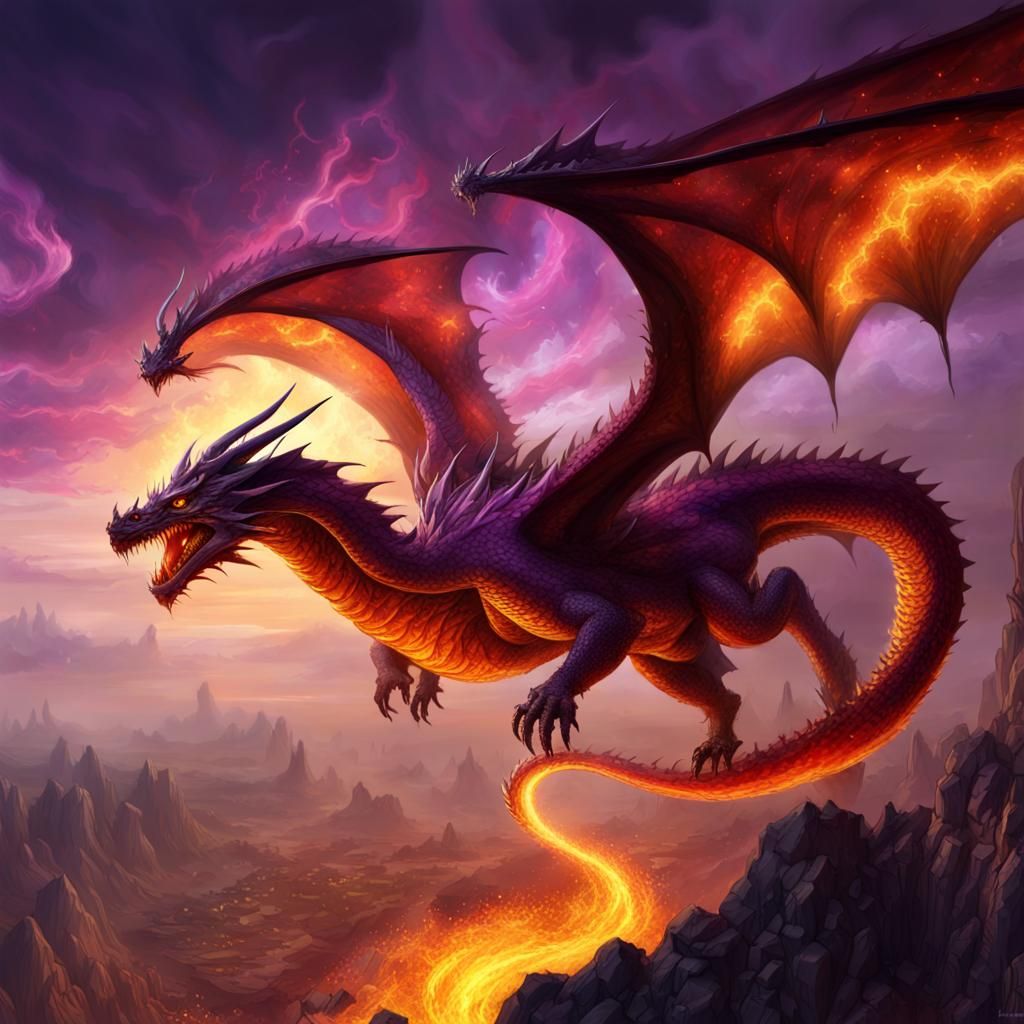 Fire Dragon Flight in Dark Fantasy Style