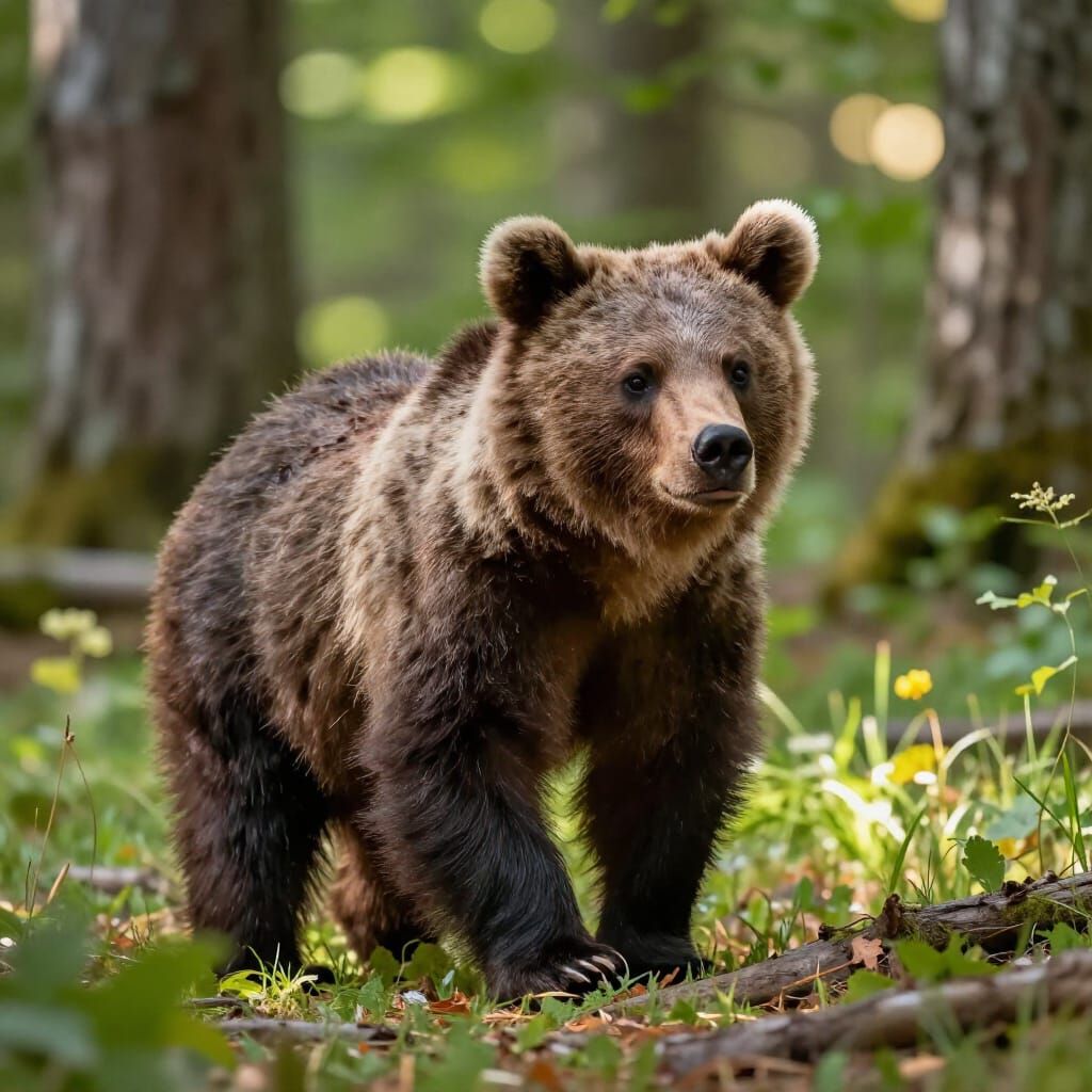 Baby Bear Acrobat in Sunny Forest Glade