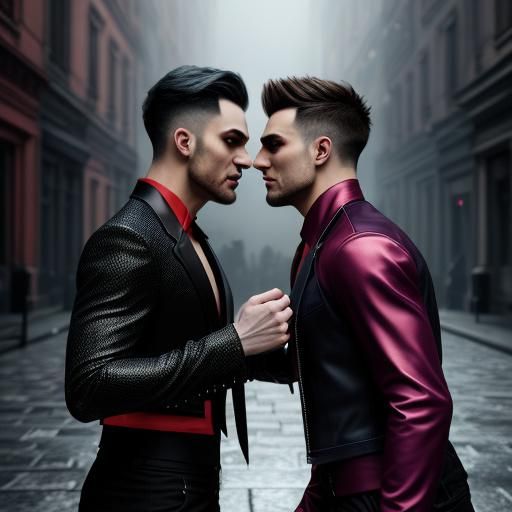 Gay Vampire Couple Dancing: Hyperrealistic Splash Art