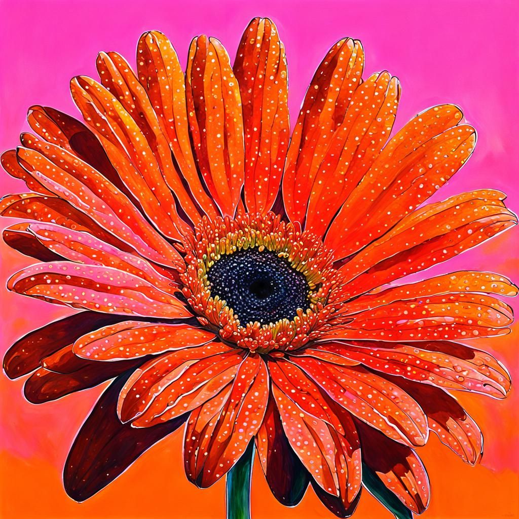 Abstract Orange Daisy in a Colorful Sky