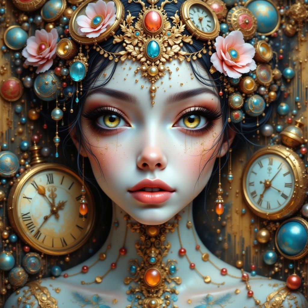 Dreamlike Portrait of a Doll Woman in a Vibrant, Surreal Ren...