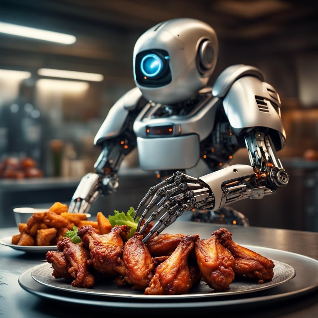 Hyperrealistic Robot Chicken Wings, Sharp Focus