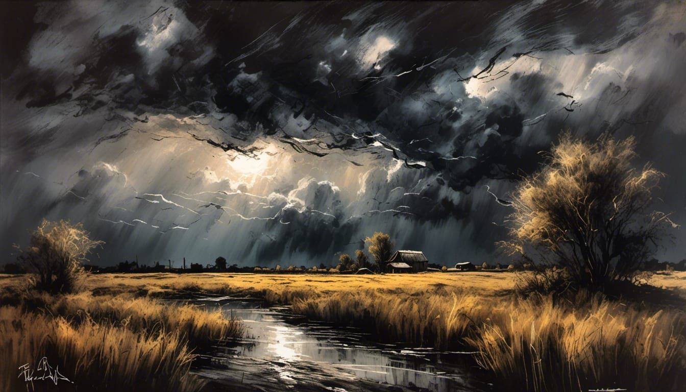 Expressionist Landscape with Lightning, Van Gogh Style