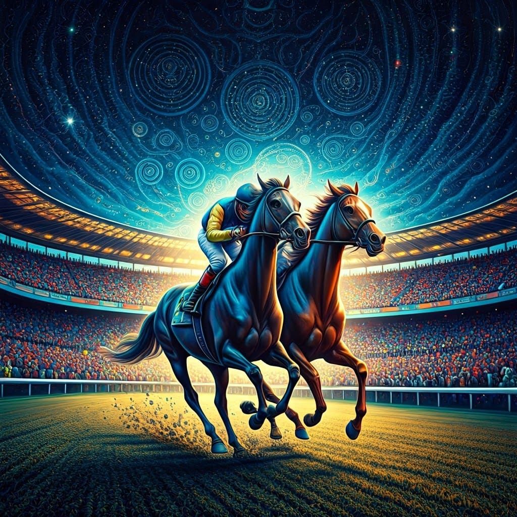 Majestic Horses Thunder Across Cosmic Finish Line