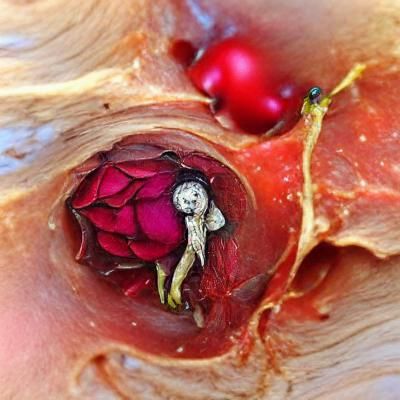 Surreal Rose Hip Containing Woman, Bear and Roses