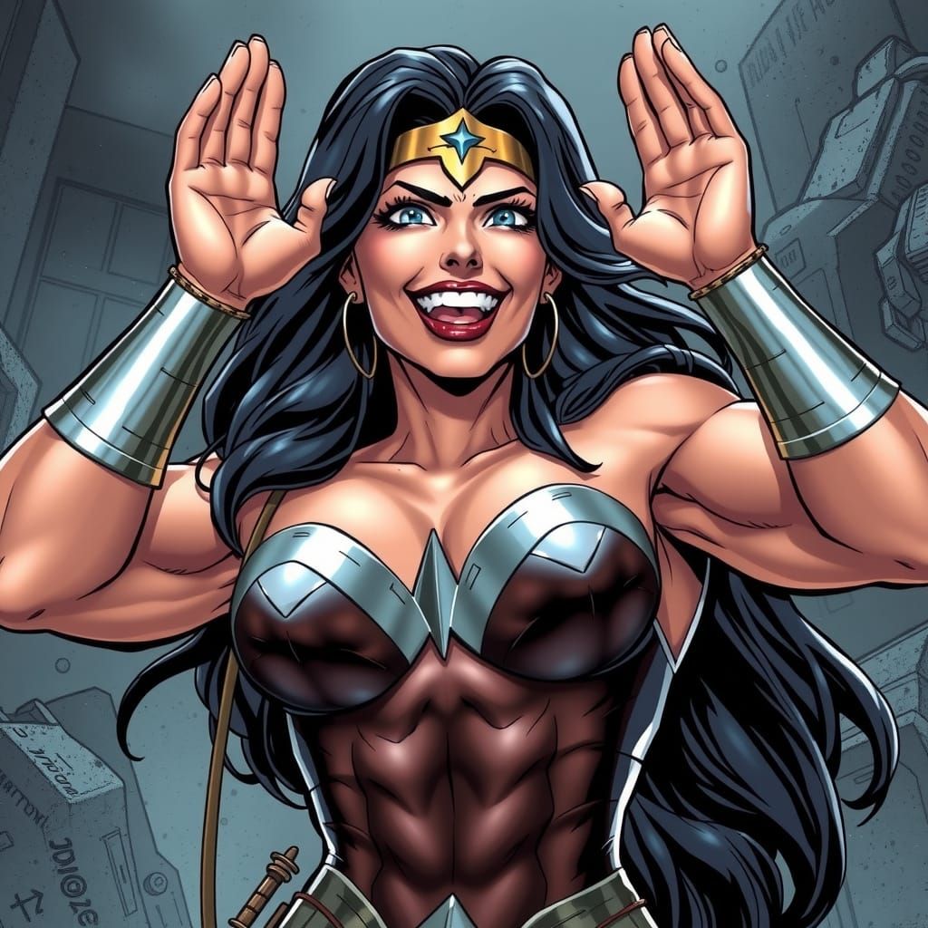 Wonder Woman Smirks in Dark Apocalypse Art