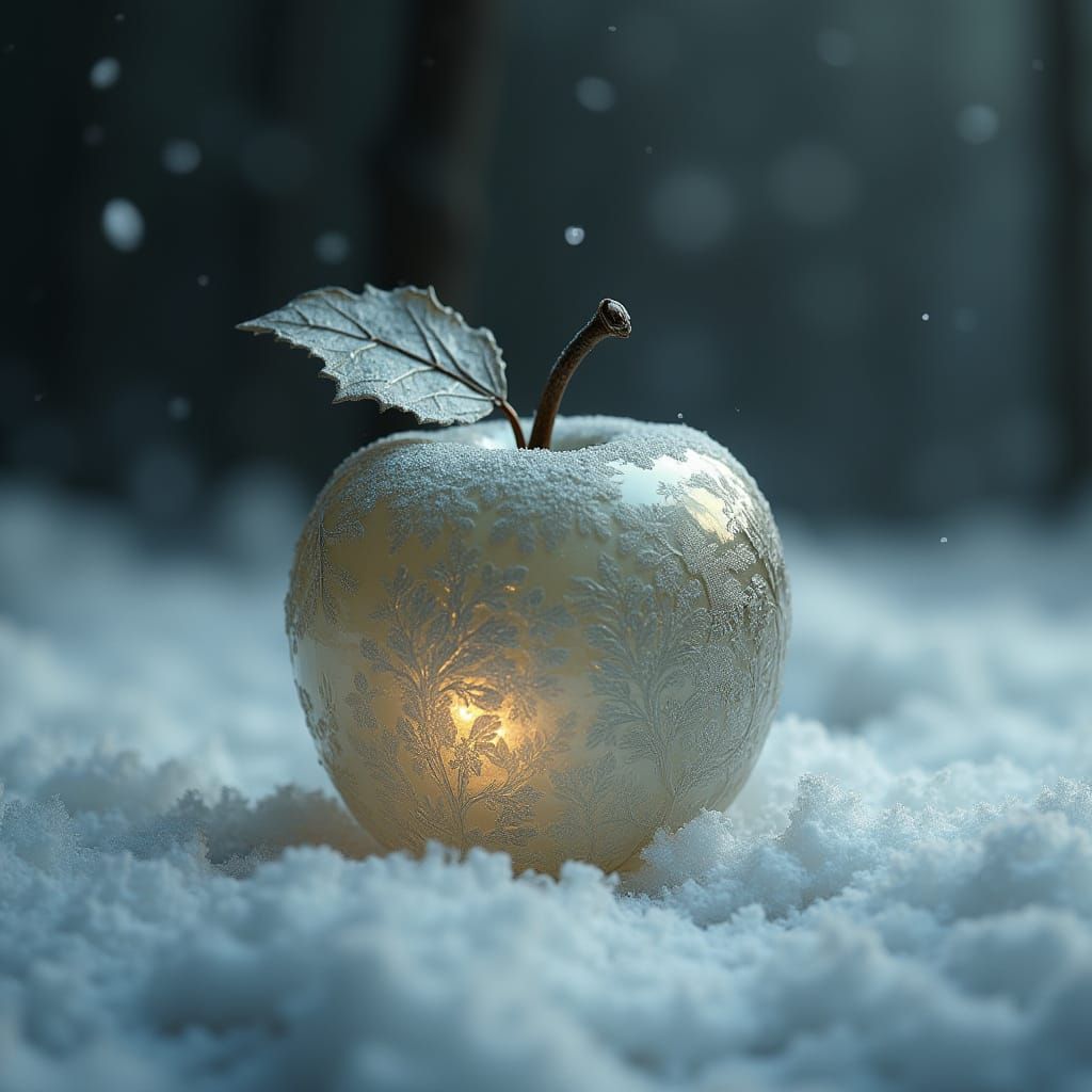 Ornate Glass Apple in Winter Landscape