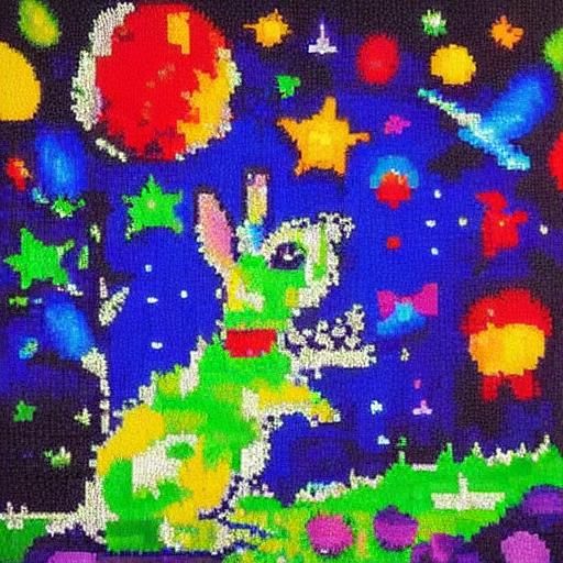 Pixelated Rabbit Cabbage in Space: Dreamlike Pixel Art