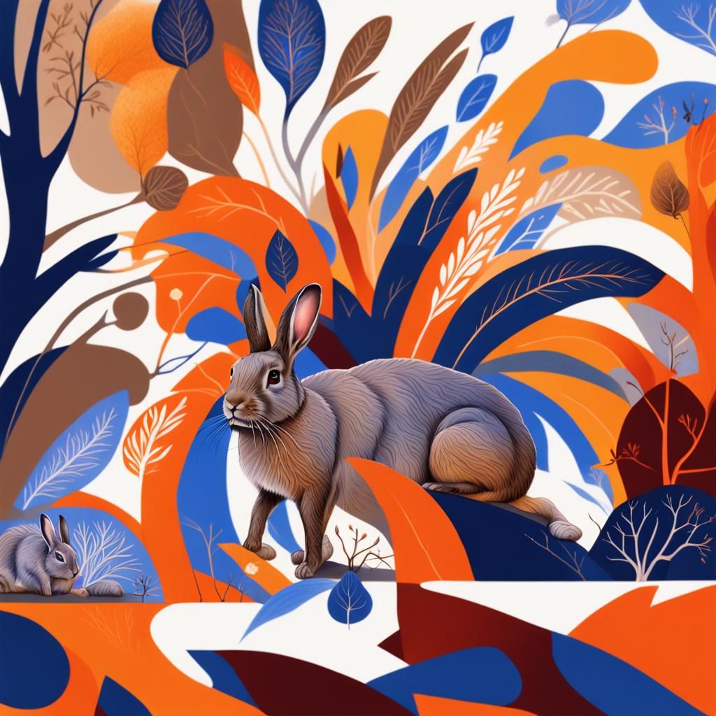 Surreal Hidden Rabbit Scene in Russet Undergrowth Style