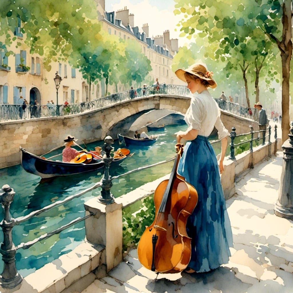 Parisian Canals at Twilight: Impressionistic Night Scene