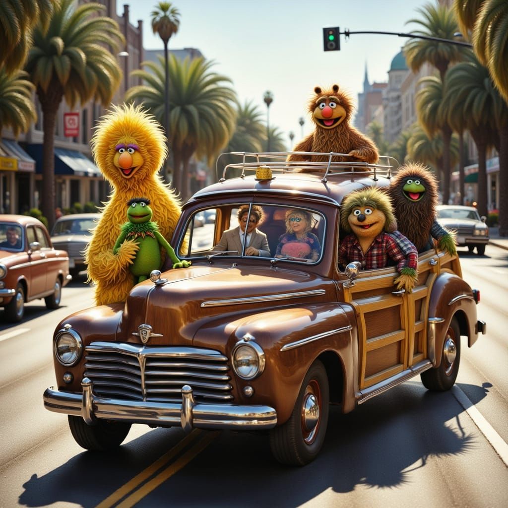 Muppets Road Trip in Vintage Station Wagon