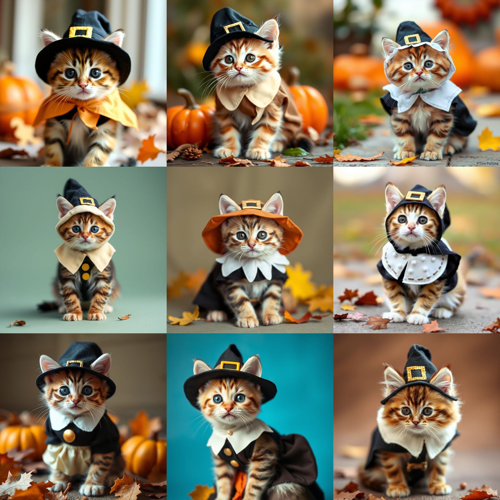 A cute Kitten dressed as a Pilgrim for Thanksgiving