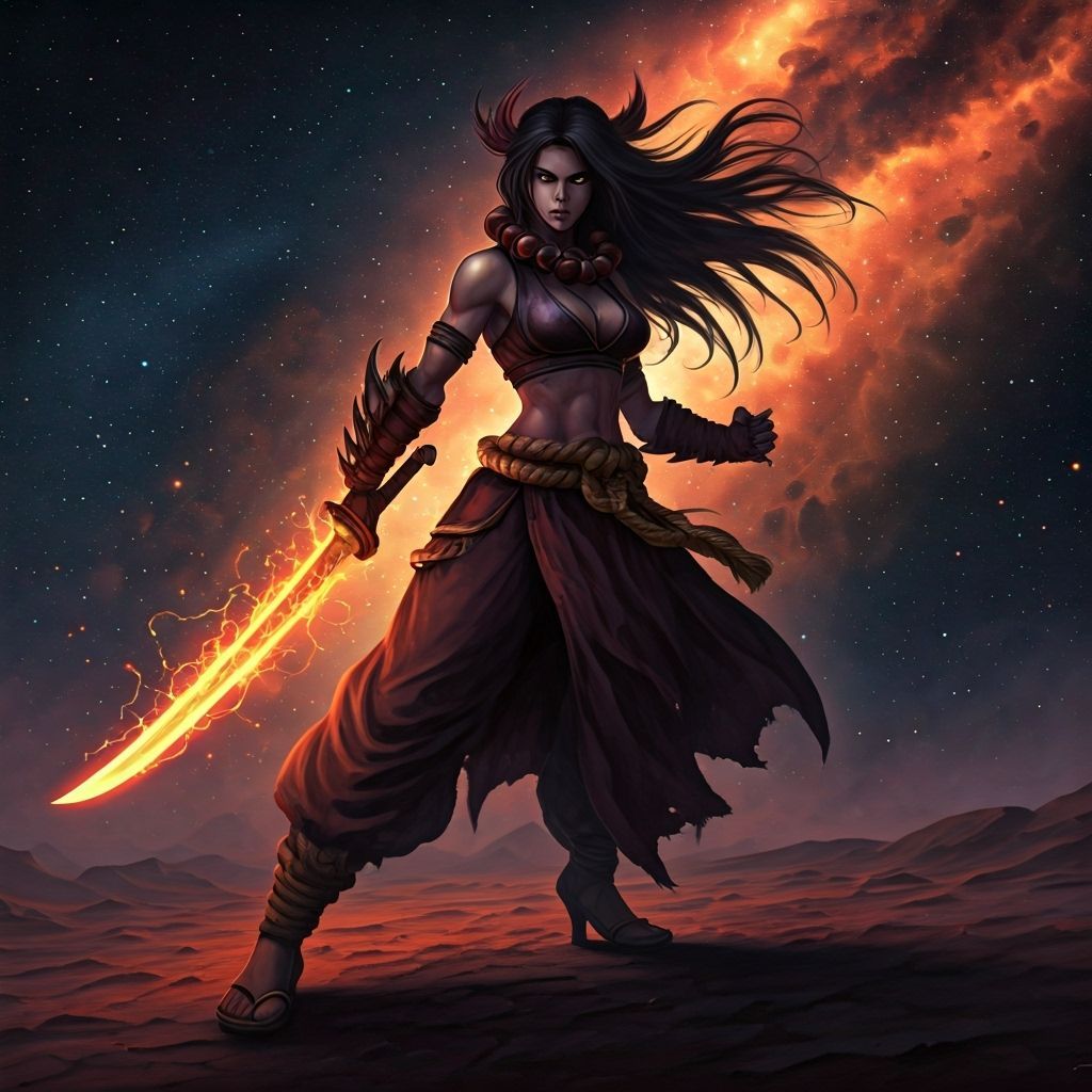 Female Warrior With Star-Infused Blade on Alien Planet