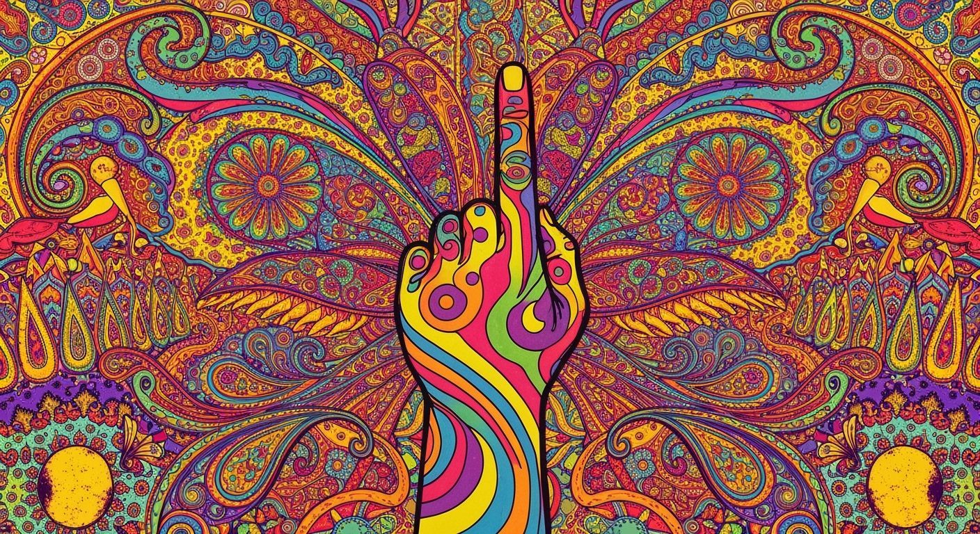 Psychedelic 1960s Hand Poster in Art Nouveau Op Art Style