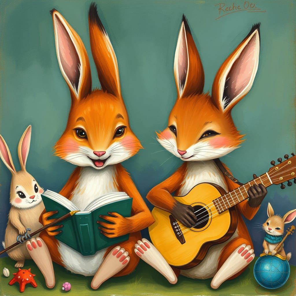 Whimsical Animals Displaying Human Emotions in Vivid Style