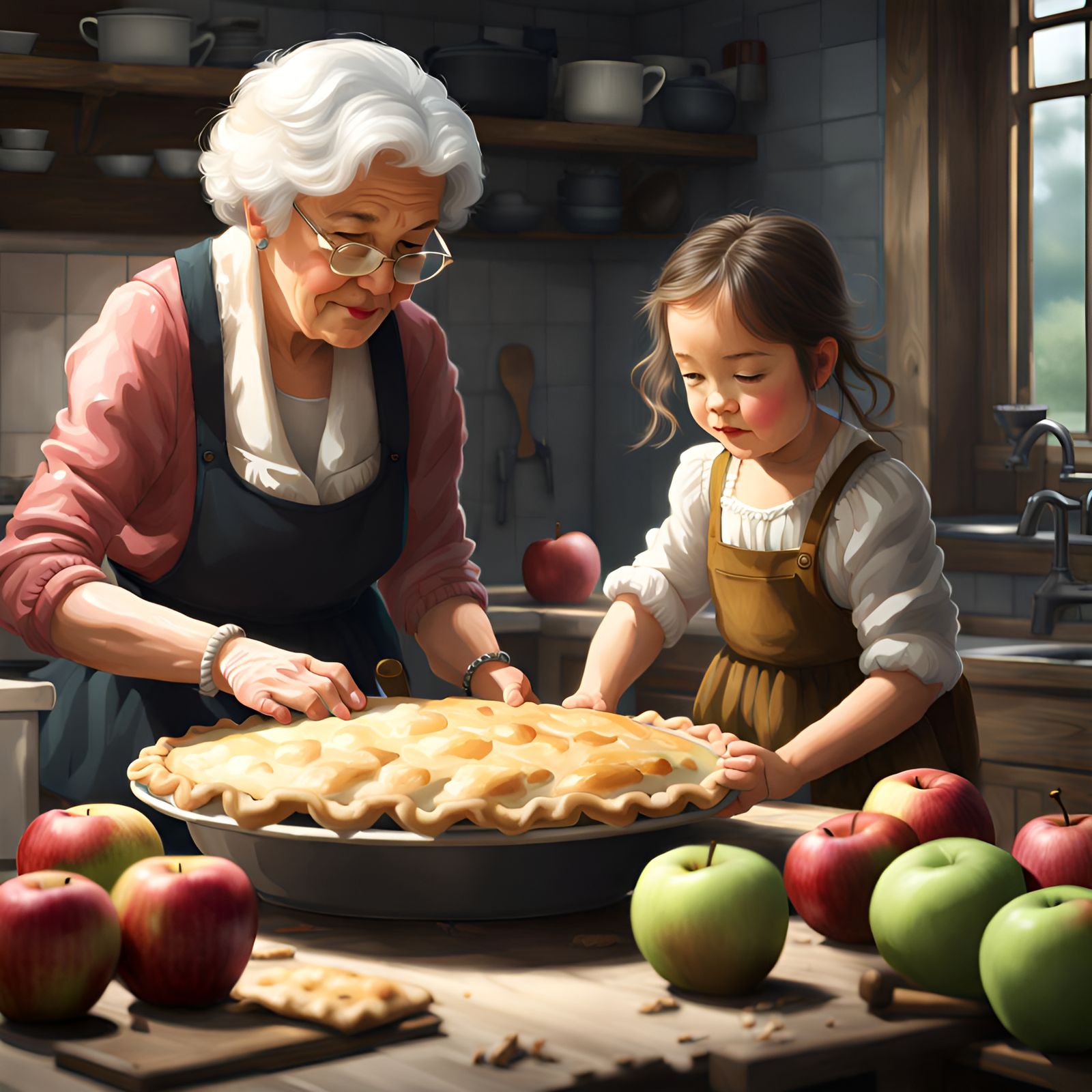 Grandmother and Granddaughter Baking Apple Pie