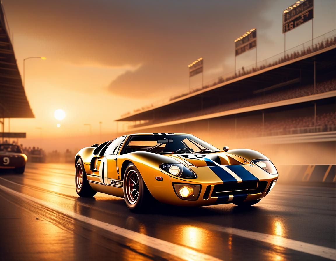 Golden 1966 Ford GT40 at Sunset Race Track